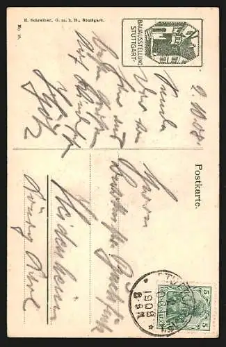 AK Stuttgart, Bauaustellung 1908, Tektonhaus im Rohbau in einem Tag fertiggestellt