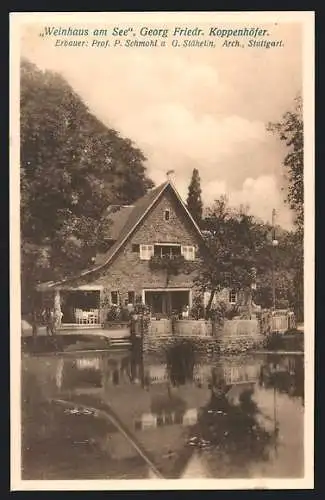 AK Stuttgart, Bau-Ausstellung 1908, Weinhaus am See