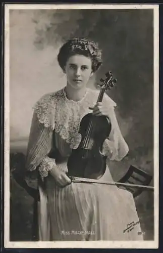 AK Violinistin Miss Marie Hall mit Violine