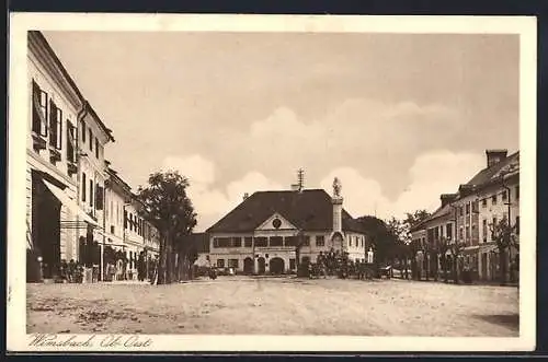 AK Wimsbach, Markt mit Denkmal