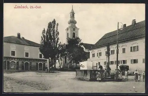 AK Lembach, Kirche mit Strassenpartie