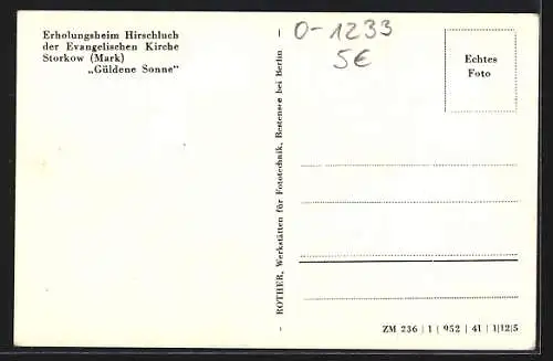 AK Storkow / Mark, Ansicht des Heim Hirschluch Güldene Sonne