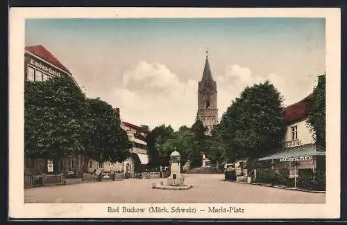 AK Bad Buckow, Zentral-Hotel und Lindenhotel am Marktplatz