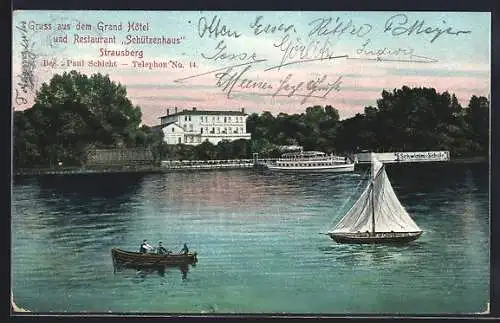 AK Strausberg, Grand Hotel und Restaurant Schützenhaus hinter Wasser