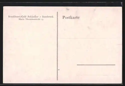 AK Innsbruck, Cafe-Konditorei Schindler, Maria Theresienstrasse 29
