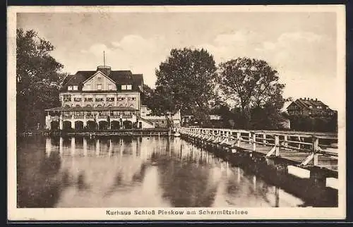 AK Pieskow /Scharmützelsee, Kurhaus Schloss Pieskow mit Landungssteg