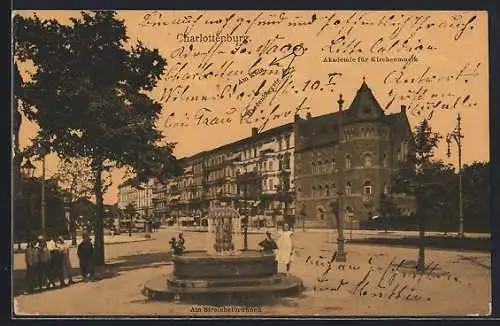 AK Berlin-Charlottenburg, Akademie für Kirchenmusik Ecke Hardenbergstrasse /Am Knie mit Streichelbrunnen