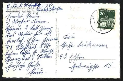 AK Lembeck über Dorsten, Geschäft Grosse-Jüttermann in der Rhader Strasse 35, Kirche und Strassenpartie