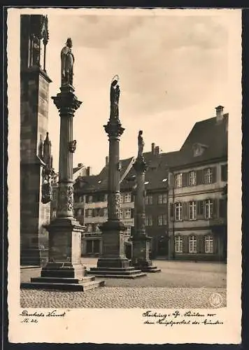 AK Freiburg i. Br., Säulen vor dem Hauptportal des Münsters