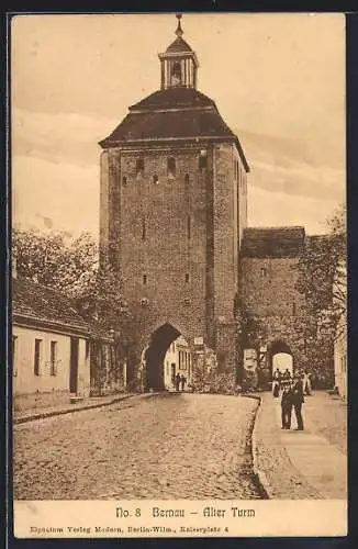 AK Bernau / Mark, Alter Turm mit Strassenpartie