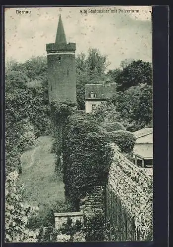 AK Bernau / Mark, Alte Stadtmauer mit Pulverturm