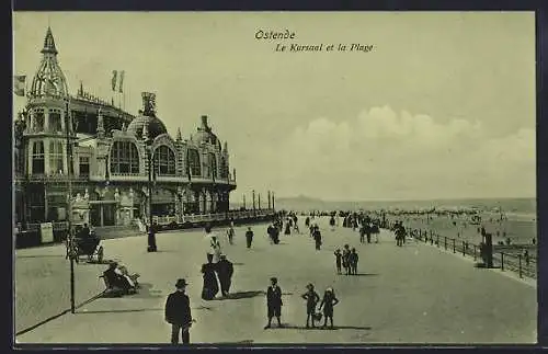 Mondschein-AK Ostende, Le Kursaal et la Plage