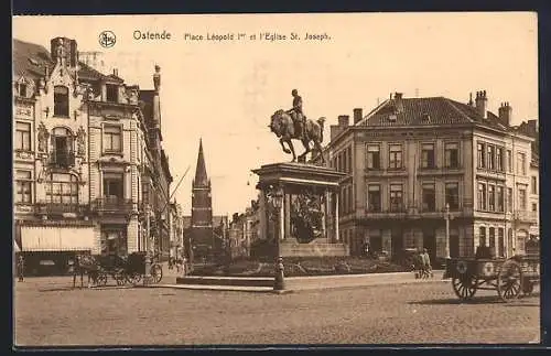 AK Ostende, Place Léopold Ier et l`Eglise St. Joseph