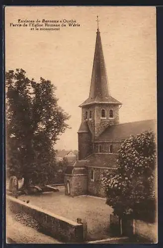 AK Wéris, Parvis de l`Eglise Romane et le monument