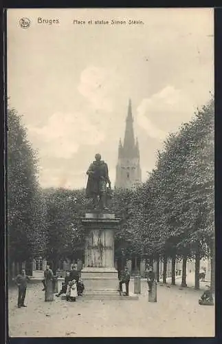 AK Bruges, Place et statue Simon Stévin