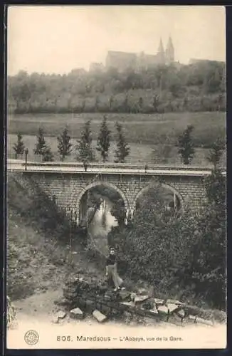 AK Maredsous, L`Abbaye, vue de la Gare