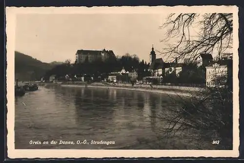 AK Donau /O.-Ö., Uferpartie mit Schloss