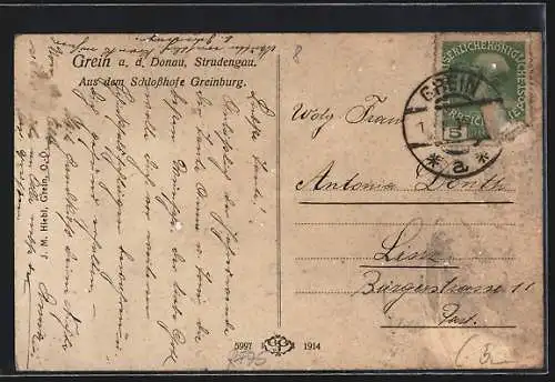 AK Grein a. d. Donau, Kolonnade im Schlosshof Greinburg
