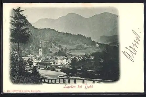 AK Laufen bei Ischl, Teilansicht mit Bergen