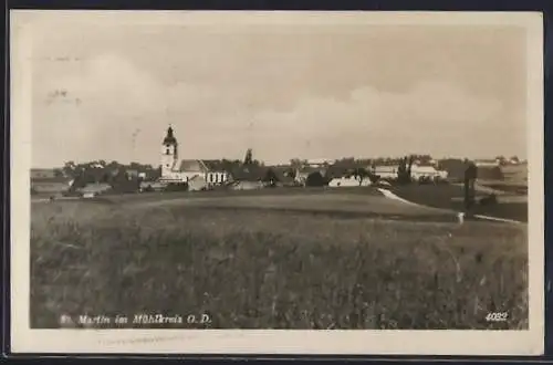 AK St. Martin im Mühlkreis, Ortspartie mit Kirche
