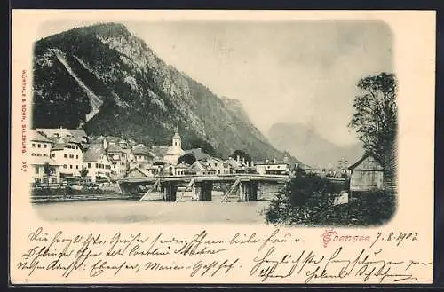 AK Ebensee, Teilansicht mit Brücke
