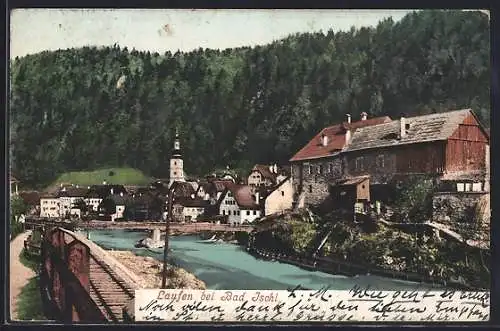 AK Bad Ischl, Lauffen, Ortspartie am Fluss