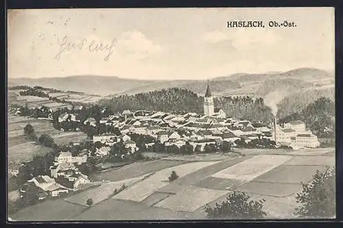 AK Haslach /Ob.-Öst., Teilansicht mit Kirche