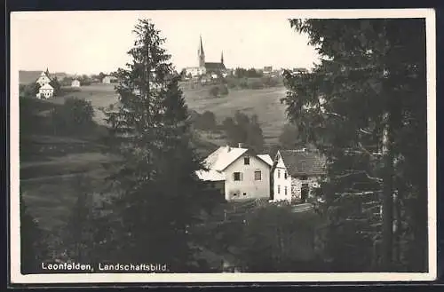 AK Leonfelden, Anwesen und Ortspanorama, Landschaftsbild