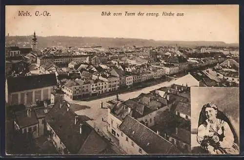 AK Wels, Welserin, Totalansicht vom Turm der ev. Kirche aus