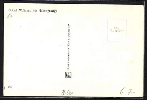 AK Wolfsegg, Schloss Wolfsegg mit Höllengebirge aus der Vogelschau