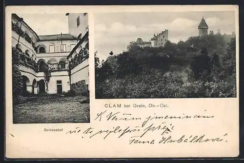 AK Clam bei Grein, Ortspartie mit Schloss, Schlosshof