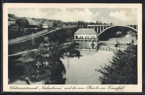 AK Roitham am Traunfall, Elekrizitätswerk Siebenbrunn und die neue Brücke am Traunfall aus der Vogelschau