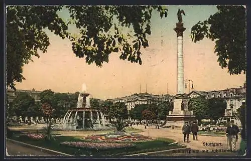 AK Stuttgart, Schlossplatz mit Jubiläumsäule