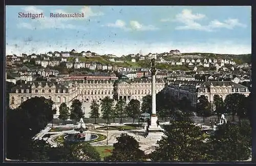 AK Stuttgart, Residenzschloss mit Brunnen