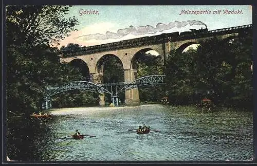 AK Görlitz, Neissepartie mit Viadukt