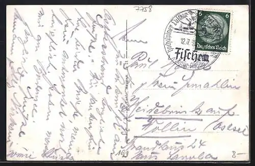 AK Meersburg /Bodensee, Uferpartie mit Boot