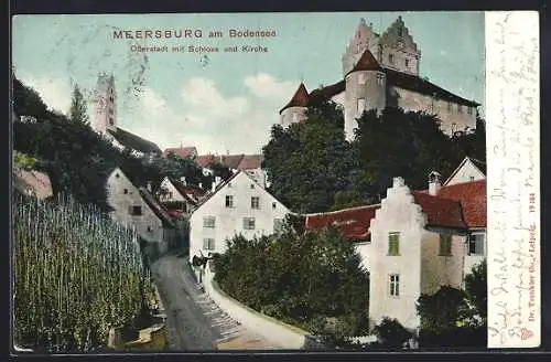 AK Meersburg am Bodensee, Oberstadt mit Schloss, Kirche