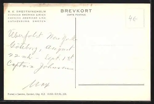 AK Passagierschiff SS Drottningholm der Swedish American Line vor der Küste