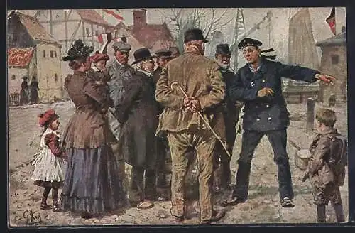 Künstler-AK sign. Prof. G. Koch: Matrose spricht angeregt mit Bürgern