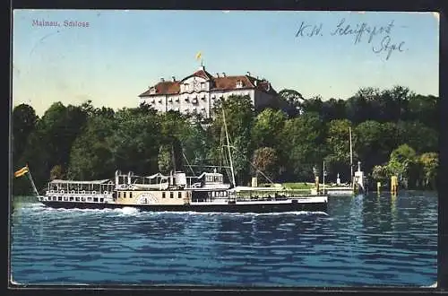 AK Mainau, Dampfer Stadt Meersburg vor dem Schloss