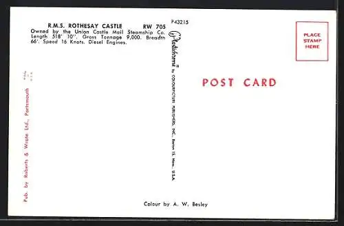 AK Passagierschiff RMS Rothesay Castle der Union Castle Mail Steamship Co.