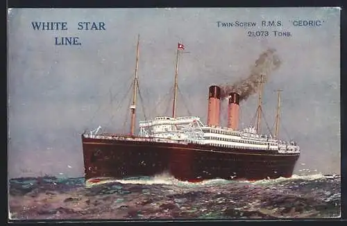 AK Passagierschiff RMS Cedric auf hoher See, White Star Liner