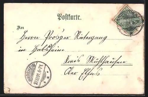 Lithographie Matrose vor einer Kanone im Hafen, Torpedoboot im Hintergrund