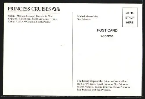AK Passagierschiff Sky Princess im Sonnenuntergang aus der Vogelschau, Princess Cruises