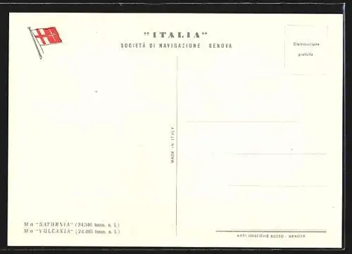 AK Passagierschiff M.S. Saturnia in voller Fahrt, Società di Navigazione Italia