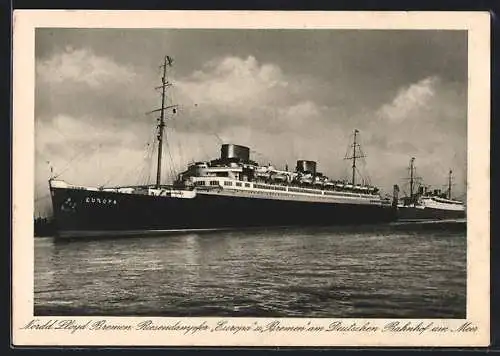 AK Passagierschiffe Europa und Bremen am Deutschen Bahnhof am Meer, Nordd. Lloyd