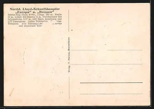 AK Passagierschiffe Europa und Bremen am Deutschen Bahnhof am Meer, Nordd. Lloyd
