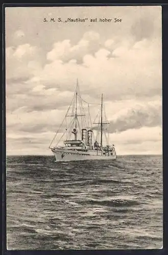 AK Kriegsschiff SMS Nautilus auf hoher See