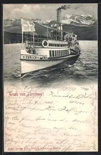 AK Salondampfer Zürich auf dem Zürichsee