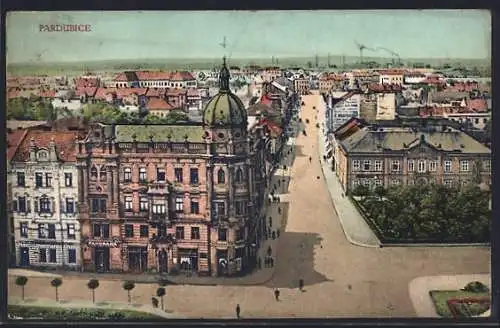 AK Pardubice, Panorama mit Strassenpartie